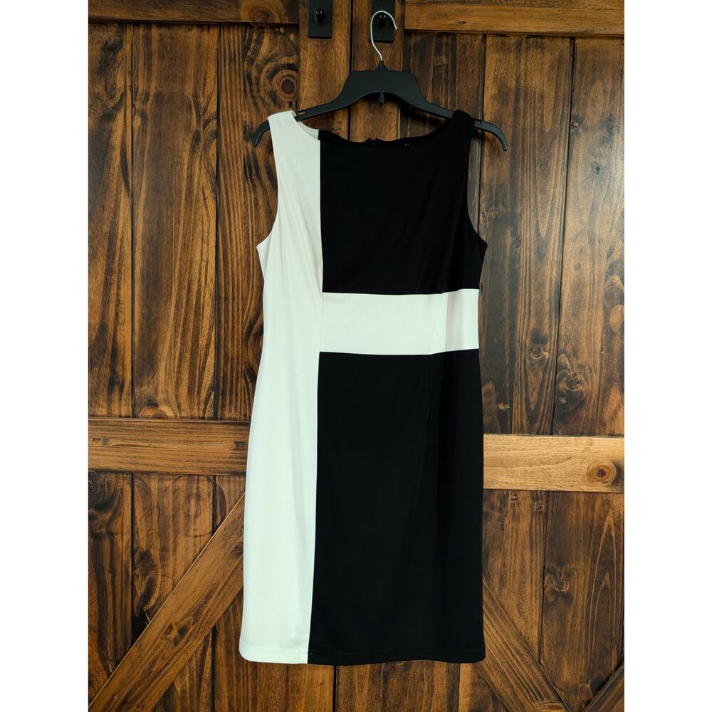 Andre Oliver womens sz 10 Sleeveless Black White Sheath Dress in EUC